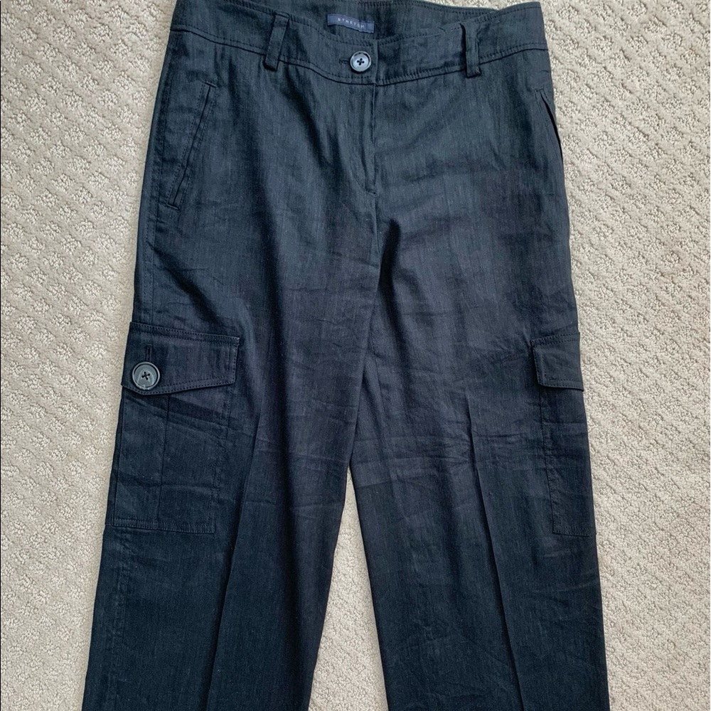 Anne Klein Linen Crop Wide Leg Pants Cargo Pockets